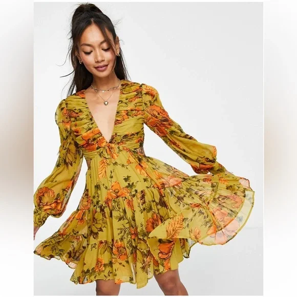 ASOS Curve | Dresses | Asos Design Curve Long Sleeve Floral Dress W Color  Olive Size 8 | Poshmark